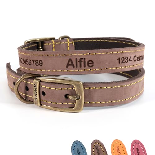 Personalisiertes Lederhalsband für Hund + optionale Leine | Lasergravur - Braun, Größe 7 von CustomDesign.Shop