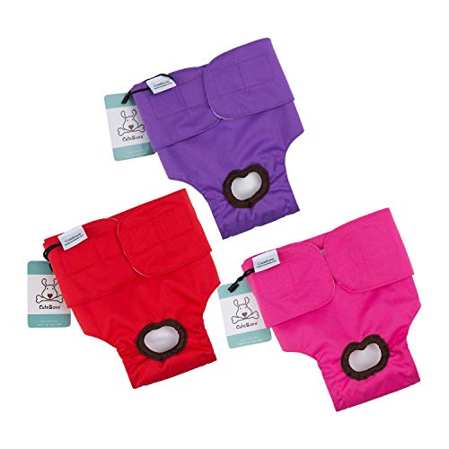 CuteBone 3er-Pack Waschbare Hundewindeln für Damen, wasserdichte Welpenhosen, Valentinstag, Rosenkollektion für Hündchen in der Hitzeperiode D24M-DE von CuteBone