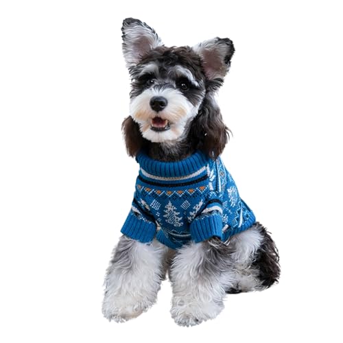 CuteBone Blauer Hundepullover Schneeflocken-Strick-Welpenkleidung für kleine Hunde, Gemütliche Sweatshirts Winterjacken und -mäntel für Hunde mit Loch für die Leine DS72L-DE von CuteBone