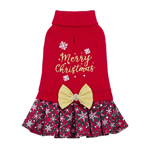 CuteBone Christmas Dog Sweater Dress Rollkragen-Welpenpullover mit Bowtie Harness Hole Pullover Winterkleid für kleine Hunde DS53S-DE von CuteBone