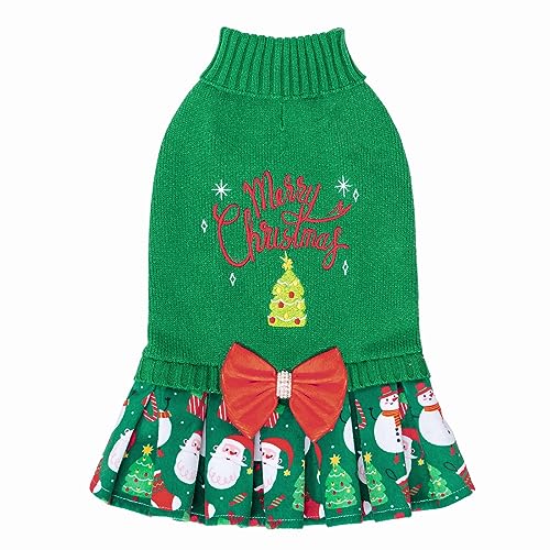 CuteBone Christmas Dog Sweater Dress Rollkragen-Welpenpullover mit Bowtie Harness Hole Pullover Winterkleid für kleine Hunde DS78L-DE von CuteBone