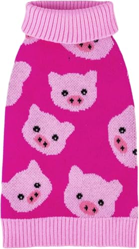 CuteBone Dog Sweater for Small Medium Dogs Pink Pig Knit Puppy Sweater Turtleneck Pet Winter Clothes Cat Apparel with Harness Hole DS67XL-DE von CuteBone