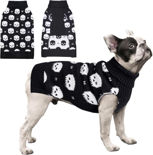 CuteBone Halloween-Hundepullover für kleine Hunde, Schädel, gestrickt, für Haustiere, Winterkleidung, Pullover, Warmer Strick mit Geschirrloch DS35M-DE von CuteBone