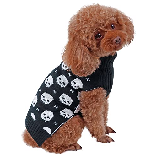 CuteBone Halloween-Hundepullover für kleine Hunde, Schädel, gestrickt, für Haustiere, Winterkleidung, Pullover, Warmer Strick mit Leinenloch DS35S-DE von CuteBone