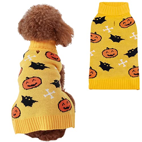 CuteBone Halloween-Hundepullover für mittele Hunde, Kürbis-Strick, Haustier-Winterkleidung, Pullover, Warmer Strick, mit Geschirrloch DS36L-DE von CuteBone
