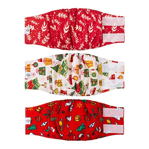 CuteBone Männlich Waschbare Hundewindeln Bauchbänder,3 Stück Wiederverwendbare Hund Bauchband für Rüden Hochsaugfähige Hundewickel mit Flexiblem Klettverschluss DM17L-DE von CuteBone