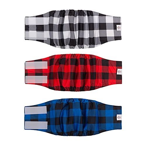 CuteBone Männlich Waschbare Hundewindeln Bauchbänder,3 Stück Wiederverwendbare Hund Bauchband für Rüden Hochsaugfähige Hundewickel mit Flexiblem Klettverschluss DM27L-DE von CuteBone