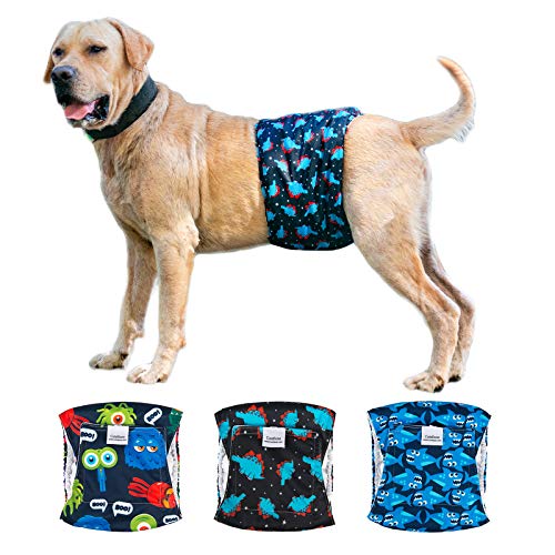 CuteBone Männlich Waschbare Hundewindeln Bauchbänder,3 Stück Wiederverwendbare hund bauchband für Rüden Hochsaugfähige Hundewickel mit Flexiblem Klettverschluss von CuteBone
