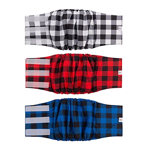 CuteBone Männlich Waschbare Hundewindeln Bauchbänder,3 Stück Wiederverwendbare Hund Bauchband für Rüden Hochsaugfähige Hundewickel mit Flexiblem Klettverschluss DM27XL-DE von CuteBone