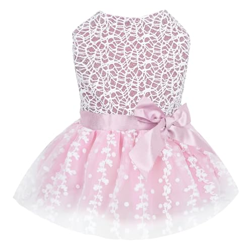 CuteBone Rosa Hundekleid Outfit Welpenrock Glänzend Besticktes Tutu mit Schleife Haustierkleidung Mädchen für Hochzeit Geburtstag Party Katzenbekleidung DD16XXS-DE von CuteBone