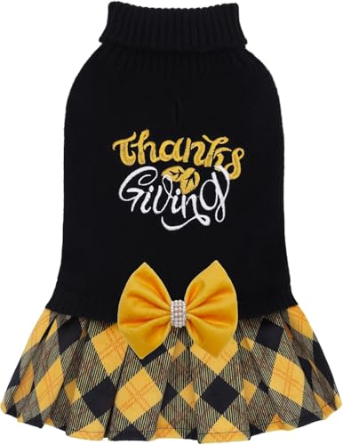 CuteBone Thanksgiving Hund Pullover Kleid für kleine Hunde Mädchen, Thanksgiving Stickerei Schildkröte Hals Mittel Hund Pullover mit Bowtie, Haustier Kleidung für Chihuahua Yorkie Teetasse DS108XS-DE CuteBone Thanksgiving Hund Pullover Kleid für kleine Hunde Mädchen, Thanksgiving Stickerei Schildkröte Hals Mittel Hund Pullover mit Bowtie, Haustier Kleidung für Chihuahua Yorkie Teetasse DS108XS-DE von CuteBone