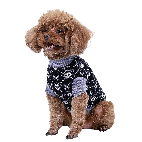 Cutebone Halloween-Hundepullover, Piratenschädel Gestrickt Welpenkleidung für kleine Hunde, Gemütliche Sweatshirts, Hundemäntel mit Loch für die Leine DS39M-DE von CuteBone