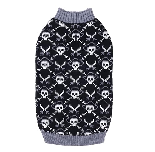 Cutebone Halloween-Hundepullover, Piratenschädel Gestrickt Welpenkleidung für kleine Hunde, Gemütliche Sweatshirts, Hundemäntel mit Loch für die Leine DS39XL-DE von CuteBone
