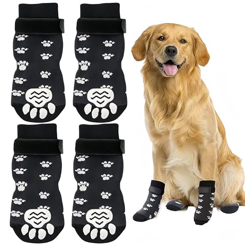 Anti-Rutsch Socken für Hunde,4pcs Hundesocken Anti Rutsch,Anti Rutsch Pfotenschutz für Hunde,Verstellbarer Pfotenschutz für Hund,Rutschfest Traktion Hundeschuhe,für Drinnen und Draußen Geeignet von Cutiolly