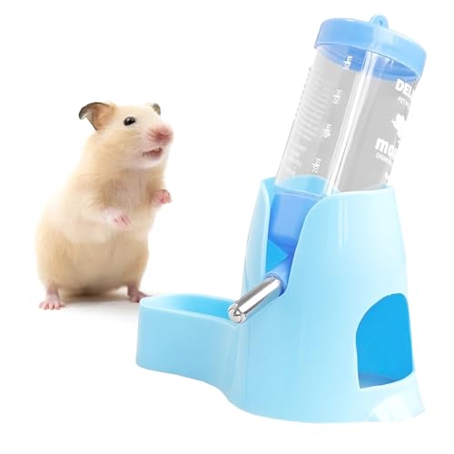CutitiUU Hamster Trinkflasche mit Ständer,Hamster-Trinknapf,Trinkflasche Kaninchen,80ml Trinkflasche Meerschweinchen,Automatischer Hamster-Trinkbrunnen,Weiß Wasserspender für Rennmäuse (Blau, M) von CutitiUU