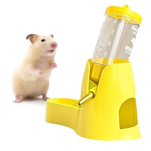 CutitiUU Hamster Trinkflasche mit Ständer,Hamster-Trinknapf,Trinkflasche Kaninchen,80ml Trinkflasche Meerschweinchen,Automatischer Hamster-Trinkbrunnen,Weiß Wasserspender für Rennmäuse (Gelb, M) von CutitiUU