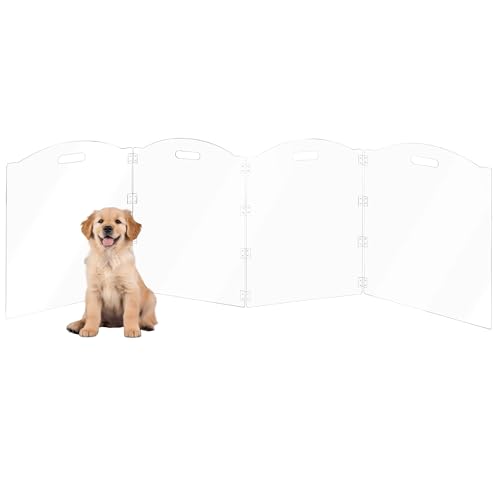 Cutora Acryl-Hunde-Laufgitter für Haus, 4 Paneele, 203,2 cm B x 61 cm H, faltbares Hundegitter für den Innenbereich, mit Griffen, freistehender Haustierzaun, transparenter Hundegehege für mittelgroße von Cutora
