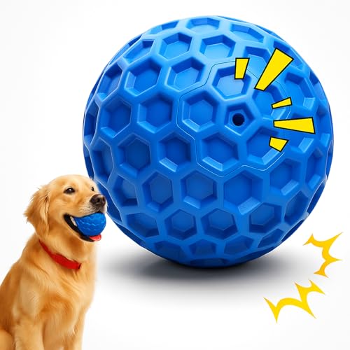 Quietschball für Hunde – Interaktives Kauspielzeug für Hunde – Unzerstörbare, Robuste Hundebälle für starke Kauer – Zur Linderung von Angst und Langeweile – Zahnungsspielzeug für Welpen (Blue, 80mm) von Cuwada