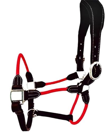 Cwell Equine Deluxe Hybrid-Halfter aus Leder und Seil, gepolstert, Full/Cob/Pony (COB Red) von Cwell Equine