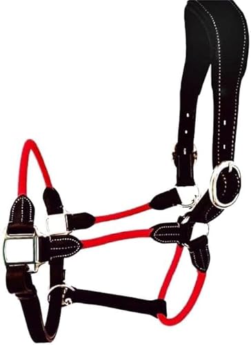 Cwell Equine Deluxe Hybrid-Halfter aus Leder und Seil, gepolstert, Full/Cob/Pony (rot, voll) von Cwell Equine