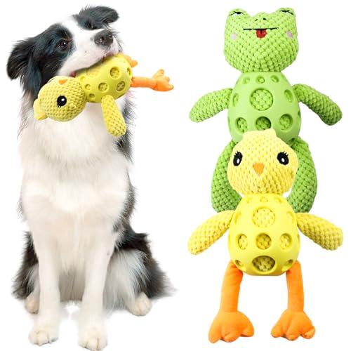 Cxqbsmy 2 Stück Kauspielzeug Hund Unzerstörbar, Frosch und Huhn Kuscheltier Hund, Hundespielzeug Unzerstörbar, Interaktives Kauspielzeug für Große Kleine Und Mittel Welpen von Cxqbsmy