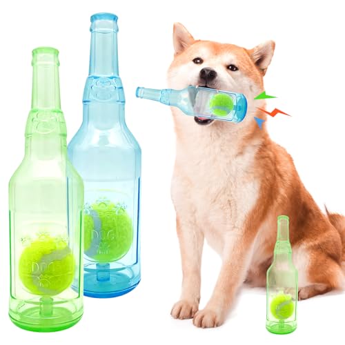 Cxqbsmy 2 Stück Unzerstörbares Hundespielzeug Quietschend Kauspielzeug, TPR Material, Flaschenspielzeug für Hunde mit Tennisball, Interaktives Kauspielzeug für Große und Kleine Hunde von Cxqbsmy