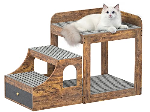 Cyclysio Haustier Fenster Sitzstange mit Treppe, Großes Haustier Etagenbett für Hunde und Katzen, Mehrstufige Haustiersitzplattform mit Matten, Mittlere Größe, Rustikal Cyclysio Haustier Fenster Sitzstange mit Treppe, Großes Haustier Etagenbett für Hunde und Katzen, Mehrstufige Haustiersitzplattform mit Matten, Mittlere Größe, Rustikal von Cyclysio