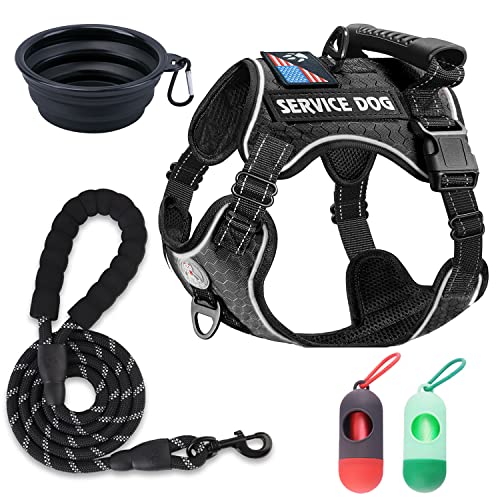 Cymiler Service Dog Vest,No-Pull Dog Harness and Leash Set,Adjustable Oxford Reflective Service Dog Vest Harness with Handle for Outdoor Walking Training,Easy Control for Small Medium Large Dogs von Cymiler
