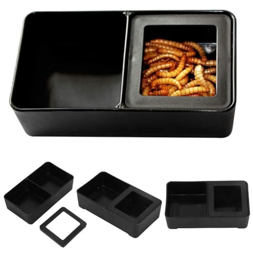 Cyrank 10 Pack Reptilien Wasser Futterschale, 2 Fächer Kunststoff Anti-Flucht-Wurm Wasserschale Platte Futterschale für kleine Reptilien Gecko Eidechse Schildkröte von Cyrank