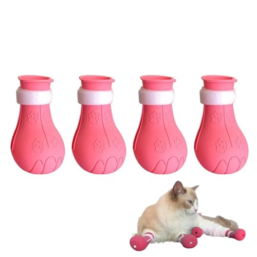 4 Stück Silikon Katzenschuhe, Kratzfeste Katzenschuhe Katze Anti-Scratch Stiefel Bedeckt Stachelige Katze Pfotenschutz Fuß Kratzfeste Katzenfußabdeckungen Silikon Anti-Kratzer Katzenschuhe(Rosa) von Cyrank