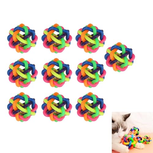 Cyrank 10 Stück Gummiball für Hunde Katzen, helle Farben Welpe kauen Beißspielzeug Katze interaktives Spielzeug Indoor-Enrichment-Spielzeug für Langeweile und Gehirn anregend von Cyrank