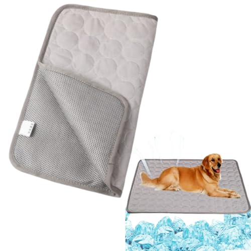 Cyrank Haustier-Kühlmatte, Extra Große Eisseide-Hunde-Kühlmatten, Atmungsaktive Sommer-Hunde-Kühlpads, Tragbare Hundebox-Matte, Katzen-Kühlmatte(XL/100 * 70cm-grau) von Cyrank