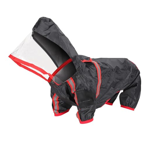 Cyrank Hunderegenmantel, Haustier-Regenjacke, Hunderegenmantel Mit Kapuze, Flexibler 4-Bein-Hunderegenmantel, Leicht Schneefeste Hundeweste Regenbekleidung (SCHWARZ) von Cyrank