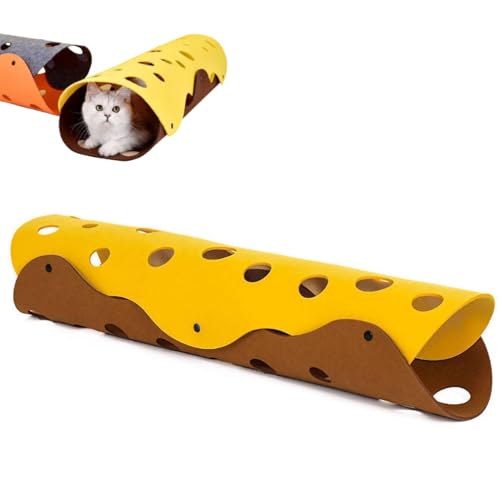 Katzentunnel, Faltbares Haustiertunnel-Röhrenbett Mit Löchern, Katzenspielzeug, Zufällige Kombinationen, Katzenspielmatte Für Interaktive Übungen, Peekaboo-Katzenhöhle(Gelb+Braun) von Cyrank