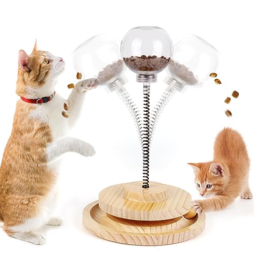 Czemo Interaktives Katzenspielzeug aus Holz, Katze Intelligenz Spielzeug Intelligenzspielzeug für Katzen Zum Fressen von Snack Katzenfutter, Interaktives Futterspielzeug mit Frühlingsball von Czemo