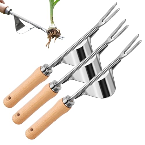 Czerio Unkrautstecher, 2025 Neue Gartengeräte Wurzeljäter mit Holzgriff, Manuelles Unkrautjätgerät aus Edelstahl, Gartengeräte für die Gartenarbeit gegen Moos und Unkraut (3 Stück) von Czerio