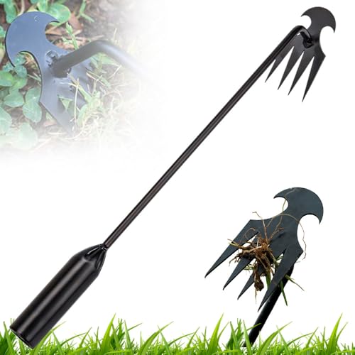 Unkraut Entferner Gerät, 2025 Neu Gartenwerkzeug Unkrautkratzer mit stiel, Mühelos Unkraut Entferner Gerät, Hand Unkrautstecher für Gras Graben Umpflanzen Jäten (Schwarz 50cm) von Czerio