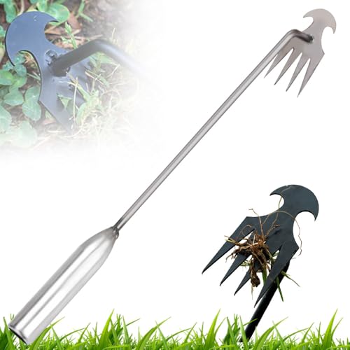 Unkraut Entferner Gerät, 2025 Neu Gartenwerkzeug Unkrautkratzer mit stiel, Mühelos Unkraut Entferner Gerät, Hand Unkrautstecher für Gras Graben Umpflanzen Jäten (Silber 27cm) von Czerio