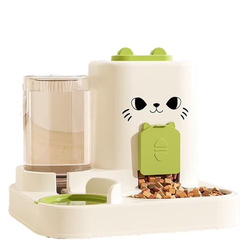 2-in-1 Automatischer Katzenfutter & Wasserspender Set - 0.8L Wasser + 1.8L Futterautomat, katzenfutter automat, futterautomat Katze, wasserspender Katzen,für kleine Welpen, Katze (Green) von Cznlnzc