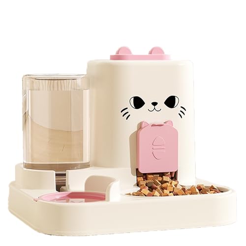 2-in-1 Automatischer Katzenfutter & Wasserspender Set - 0.8L Wasser + 1.8L Futterautomat, katzenfutter automat, futterautomat Katze, wasserspender Katzen,für kleine Welpen, Katze (Pink) von Cznlnzc