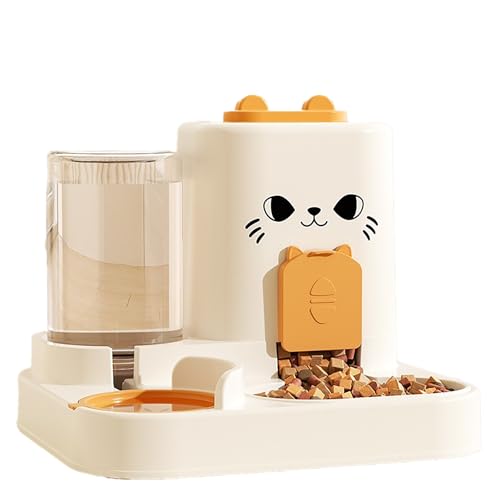 2-in-1 Automatischer Katzenfutter & Wasserspender Set - 0.8L Wasser + 1.8L Futterautomat, katzenfutter automat, futterautomat Katze, wasserspender Katzen,für kleine Welpen, Katze (Yellow) von Cznlnzc