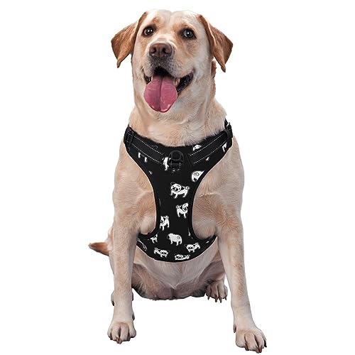 Atmungsaktives und verstellbares Hundegeschirr mit Leine, schwarz-weiß, Cartoon-Mops-Hundegeschirr für große, mittelgroße und kleine Hunde Atmungsaktives und verstellbares Hundegeschirr mit Leine, schwarz-weiß, Cartoon-Mops-Hundegeschirr für große, mittelgroße und kleine Hunde von Czzyh