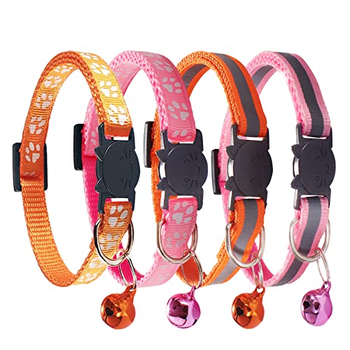 D-BUY Katzenhalsbänder, Katzenhalsbänder mit Glöckchen, Breakaway Katzenhalsbänder, Halsbänder für Katzen, Halsbänder für Welpen (2 Rosa + 2 Orange) von D-buy
