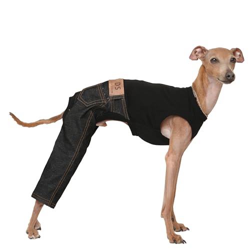 D DOGGY STAR Ärmellose Jeans, Einteiler, Whippet für Hundemantel (XXL, schwarze Jean) von D DOGGY STAR
