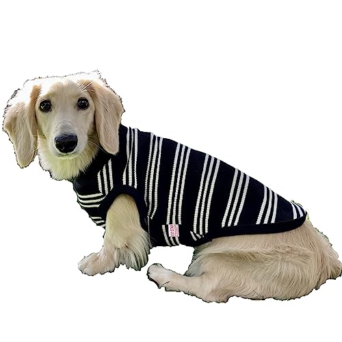 D DOGGY STAR Dackel Kleidung für Hunde Mini und Erwachsene T-Shirt (Größe XL, Elfenbeinfarben gestreift) von D DOGGY STAR