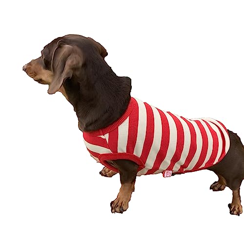 D DOGGY STAR Dackel-Kleidung für Hunde Mini und Erwachsene T-Shirts S, gestreift, Rot/Elfenbeinfarben von D DOGGY STAR