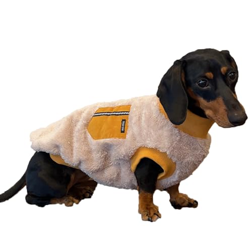 D DOGGY STAR Dackel Pullover für Hunde, warme Fleece-Kleidung, Wintermantel (XS, Senftasche) von D DOGGY STAR