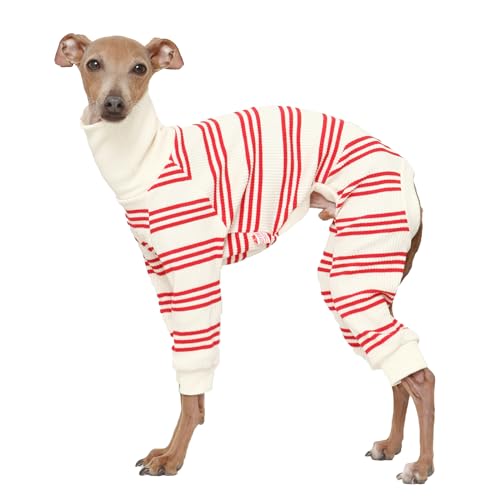 D DOGGY STAR Einteiler für italienische Windhunde, weich, dehnbar, raffiniertes gestreiftes Outfit, Whippet für Hundemantel (Größe XL, Onsi Red Str) von D DOGGY STAR