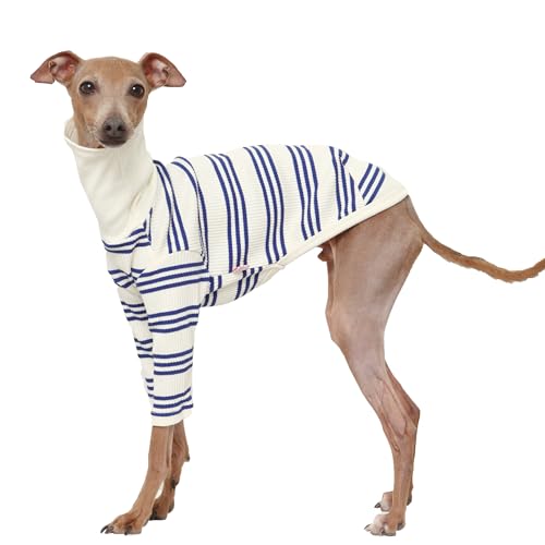 D DOGGY STAR Flexibles T-Shirt für italienische Windhunde, Whippet für Hunde, Größe L, Kobaltstreifen von D DOGGY STAR