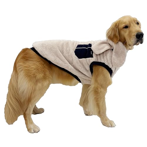 D DOGGY STAR Hundekleidung für große Hunde, warm, Fleece, Pullover, Schal, Set für große, mittelgroße und kleine Hunde (3XL, Scf NVY Pkt) von D DOGGY STAR